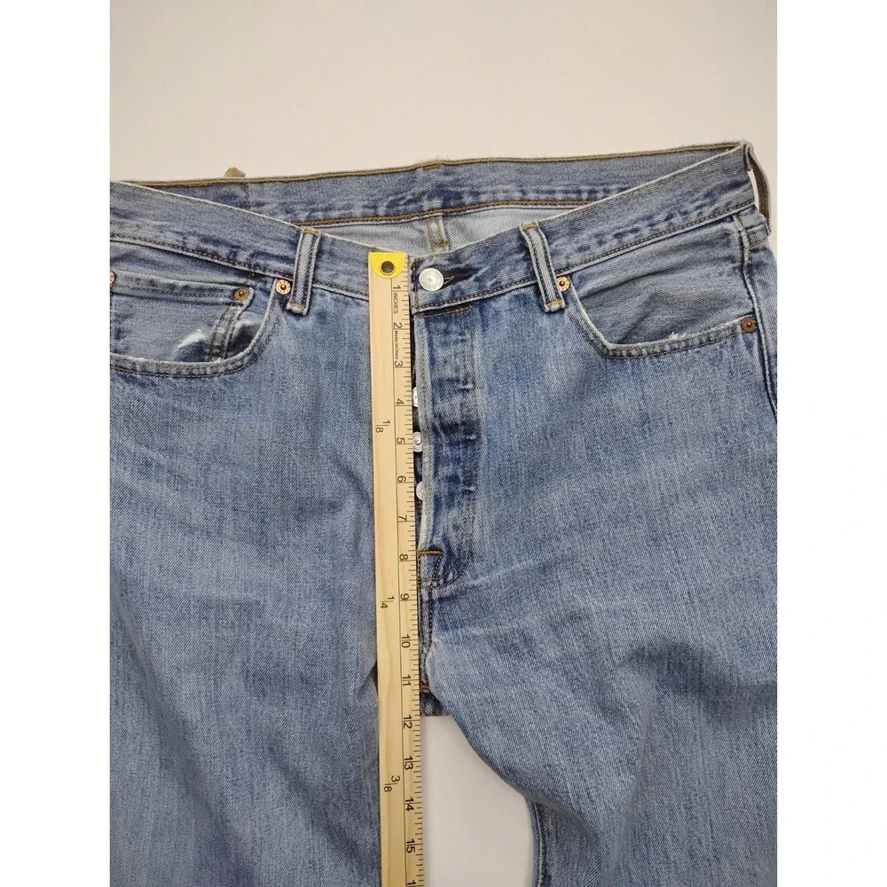 Levis 501 Jeans 34x34 Light Wash Blue Denim Button Fly Trashed Distressed